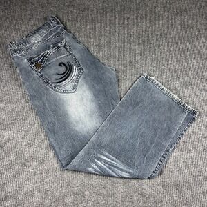Brooklyn Express Jeans Mens 40x34 Grunge Denim Embroidered Pockets Y2K Baggy